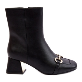 Högklackade ankelboots med svart dekoration