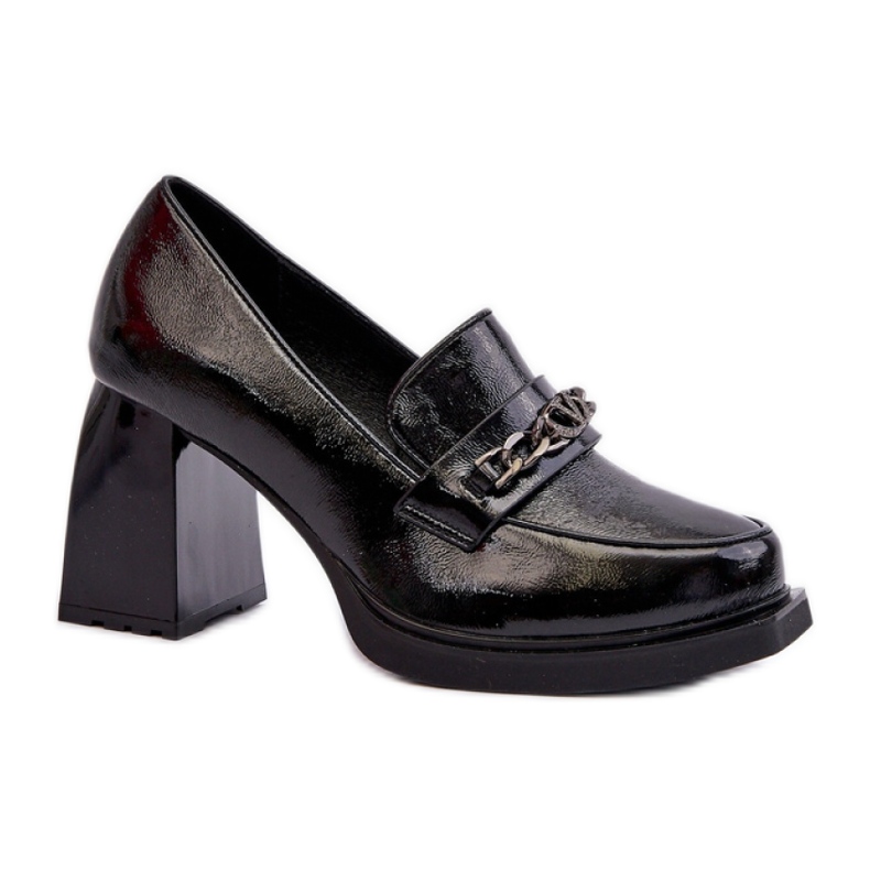 Svarta patenterade högklackade pumps