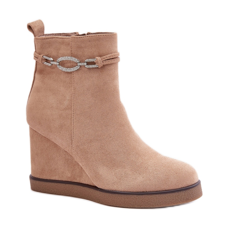 Wedge ankelboots med en dekorativ beige rem