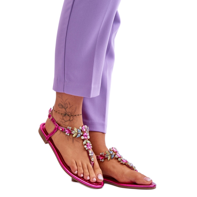 Damsandaler med stenar Fuchsia rosa