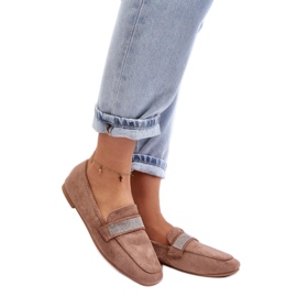 Kvinnors loafers med bruna zirkoner