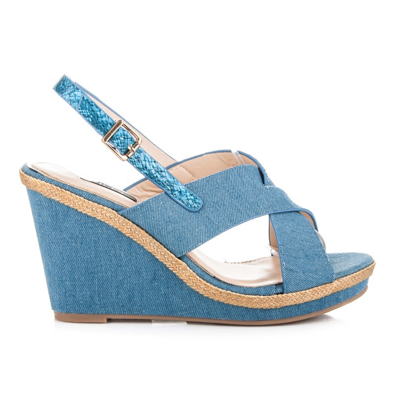 Vices Denimsandaler fästs med ett spänne blå