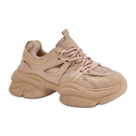 Beige damsneakers med massiv sula