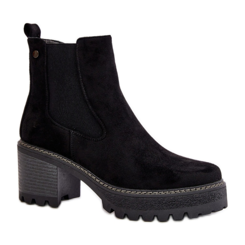 Damstövlar i mocka med tjock botten, svarta