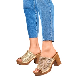 Högklackade flipflops C388GO dam, guld