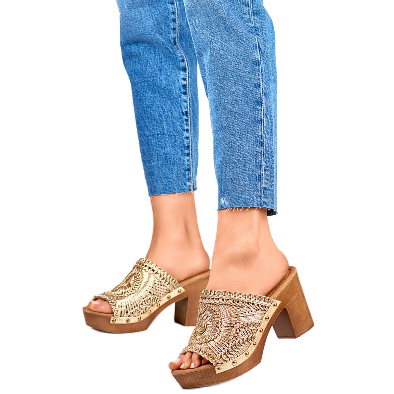 Högklackade flipflops C388GO dam, guld