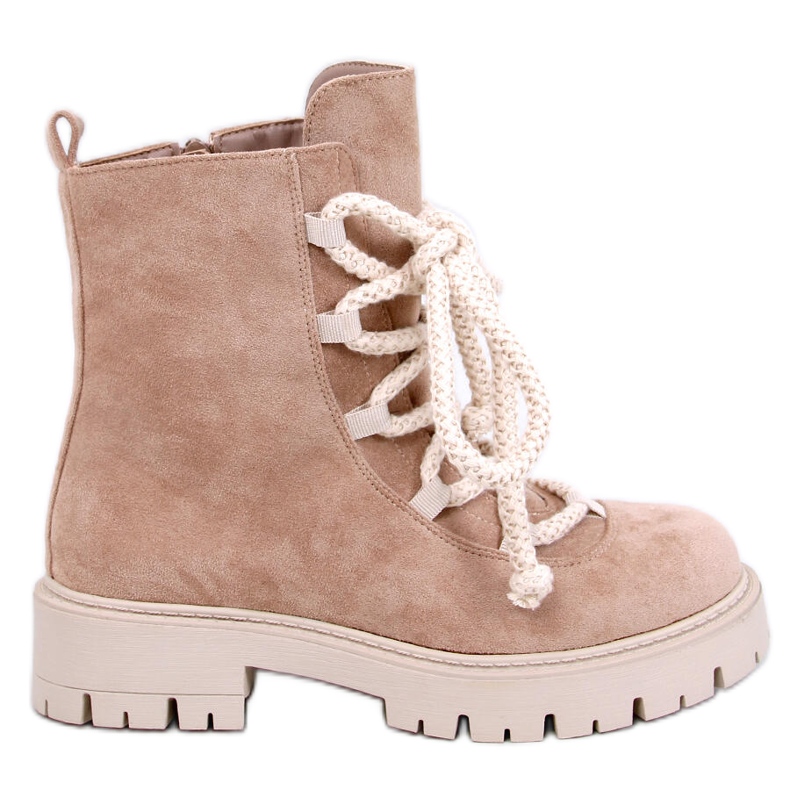 Smiless Khaki ankelboots med snörning och tjocka snören beige