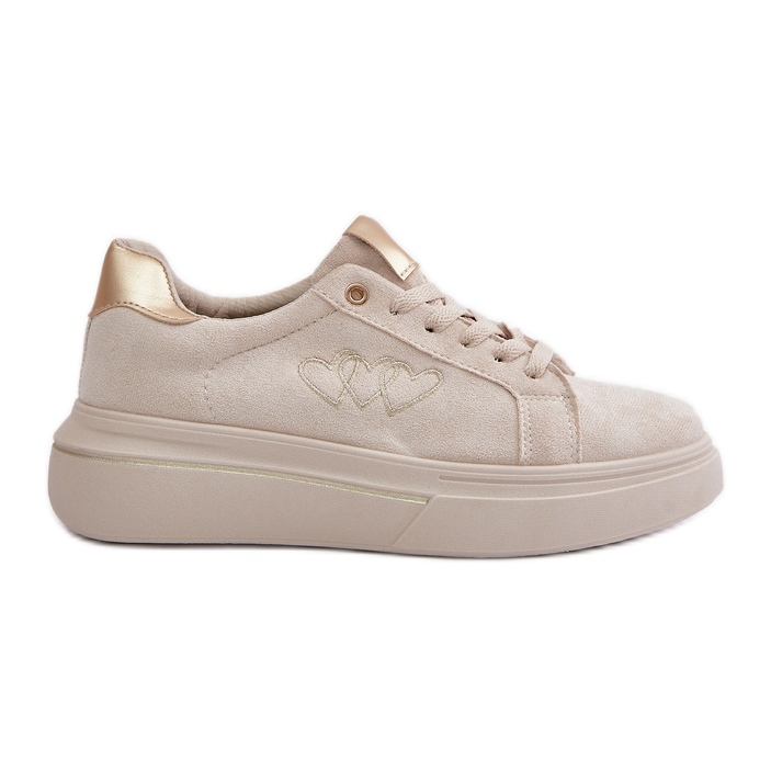 Kvinnors sneakers på plattformen med Hearts Beige