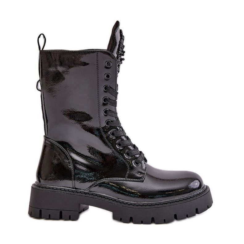 Patentisolerade arbetarkängor med dekoration, svart Kelilea