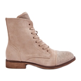 Dekorerade stövlar med platt klack, ekomocka, varm, ljusbeige Ellieo