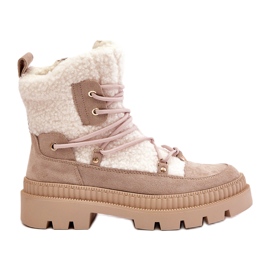 Beige Merilana fårskinnsstövlar med päls