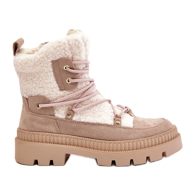 Beige Merilana fårskinnsstövlar med päls