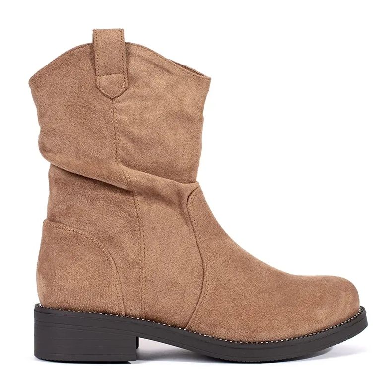 Cowboystövlar i mörk beige mocka för kvinnor