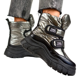 Snowboots för kvinnor, metallic, silver kardborrstövlar 22-PY16062SI svart