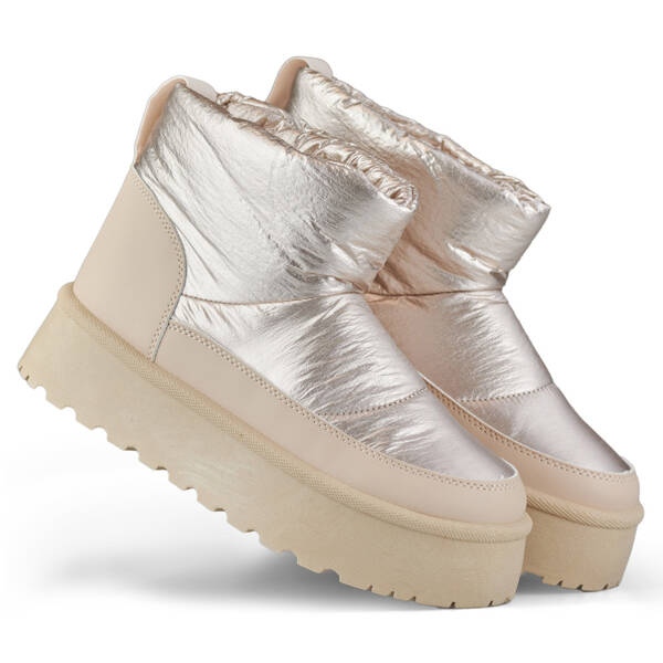 Snöskor för kvinnor på plattform, beige och guld J2-38-BR