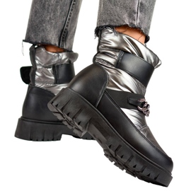 Snöskor för kvinnor med kedja och kardborre, metallic silver JH-5SI