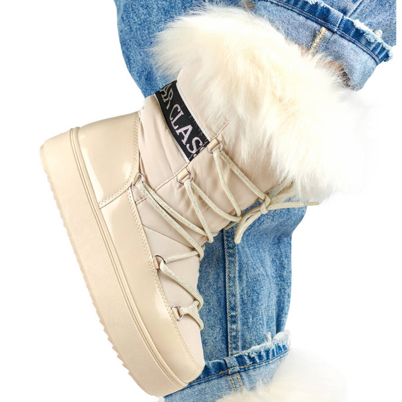 Snöskor för kvinnor med dekorativ päls, beige NB605BE