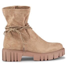 Ankelboots för damer med elastisk snörning ovandel, beige DE1127NU