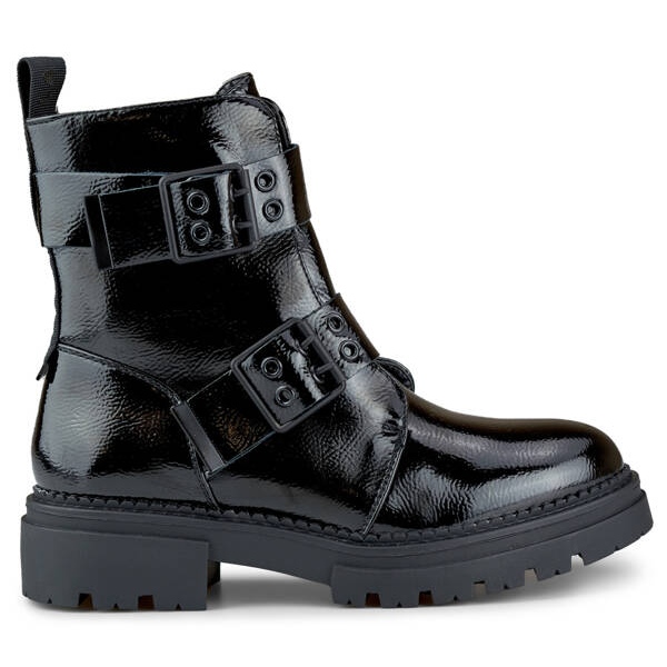Lackstövlar för damer med spännen, svarta 250007B-LA