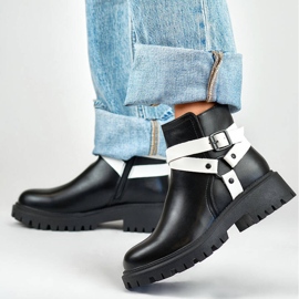 Isolerade arbetsstövlar för kvinnor med remmar, svarta 250043BW-PU vit