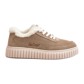 Sneakers i läder för damer fodrade med päls Lee Cooper LCJ-24-01-2972 Beige