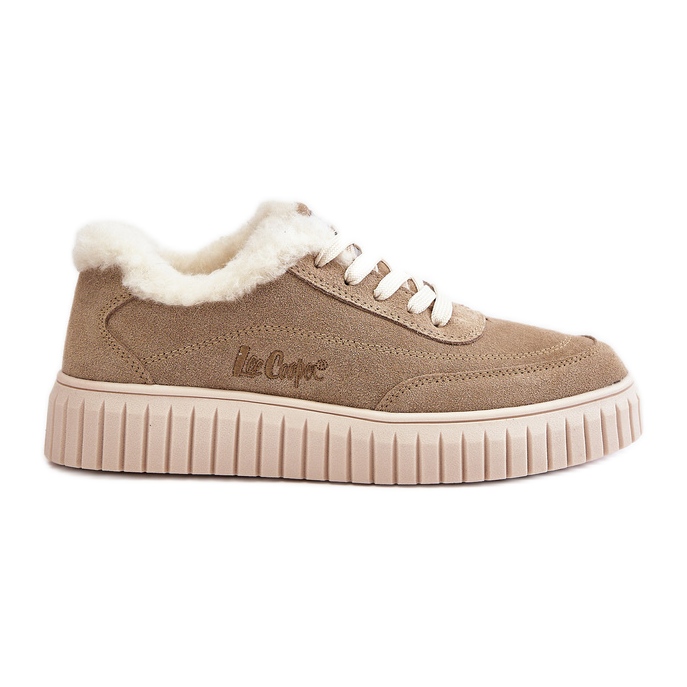 Sneakers i läder för damer fodrade med päls Lee Cooper LCJ-24-01-2972 Beige