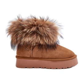 Läderplattform Snow Boots Med Camel Avirisa Fur brun