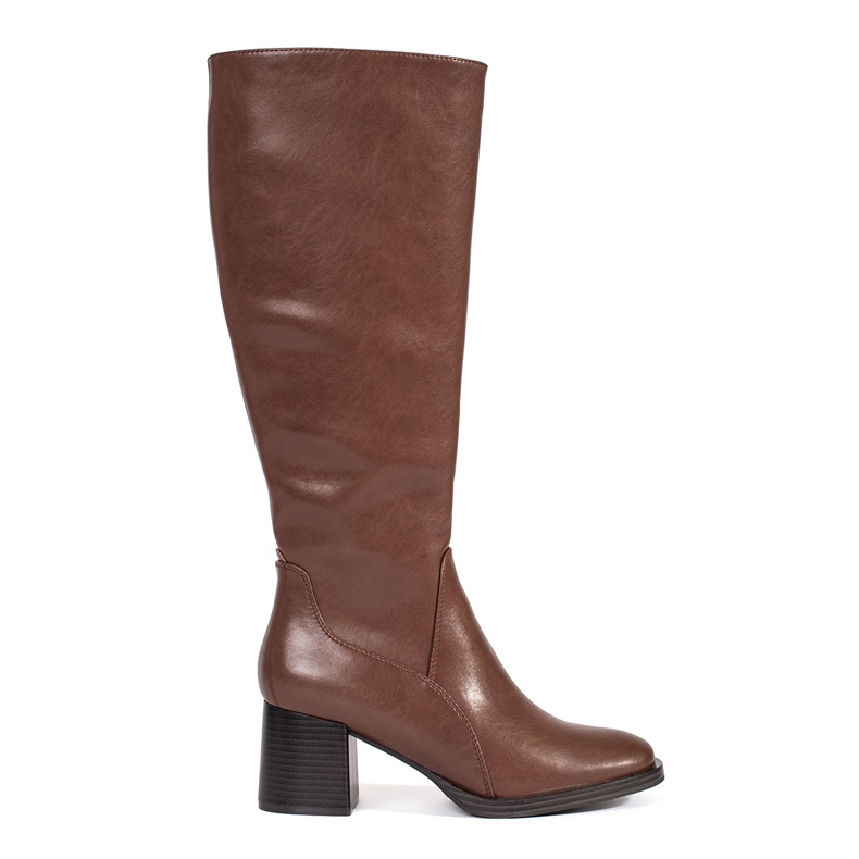 Bruna klassiska högklackade damstövlar i läder från Sergio Leone