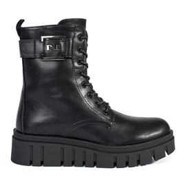 Seastar Svarta ankelstövlar med snörning på plattformen