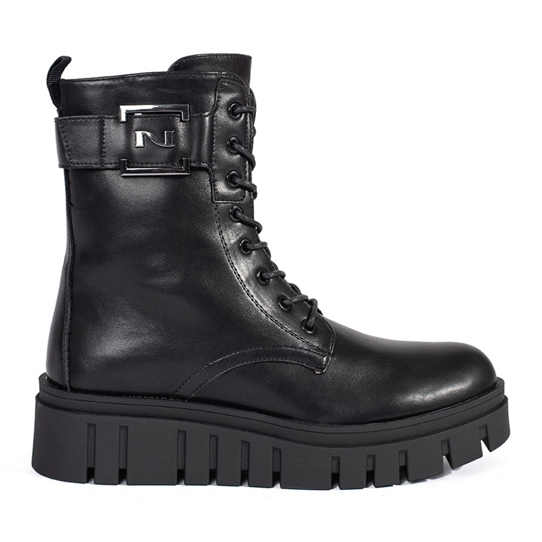 Seastar Svarta ankelstövlar med snörning på plattformen