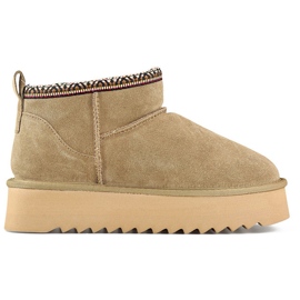 Snöskor i läder för kvinnor, isolerade vinterstövlar brun