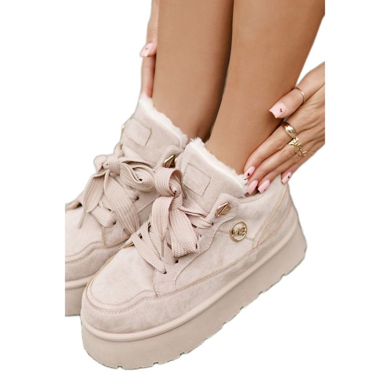 Beige Velarisea Platform Sneakers dam med pälsfoder