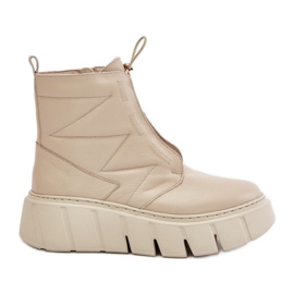 Zazoo 60472 Stövlar i läder på en plattform och kilar, beige
