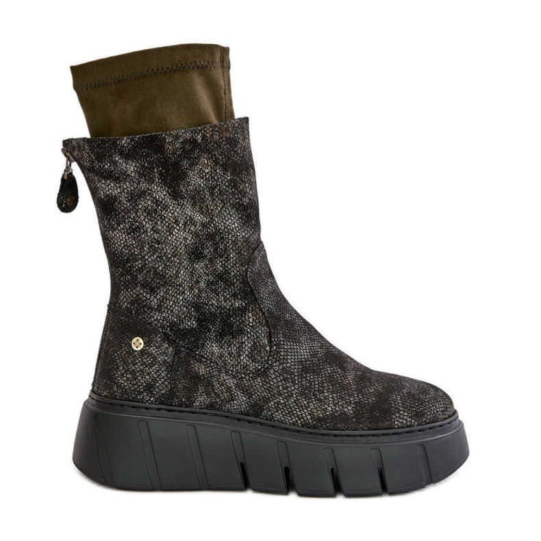 Läderstövlar för kvinnor på en stor plattform Maciejka 06766-09 Khaki grön