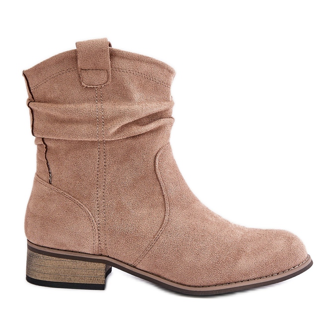 Isolerade ankelboots med volanger på låg klack, Beige Elletinnia