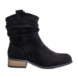 Isolerade ankelstövlar med rynkiga låga klackar, svart Elletinnia