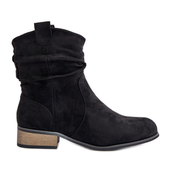 Isolerade ankelstövlar med rynkiga låga klackar, svart Elletinnia