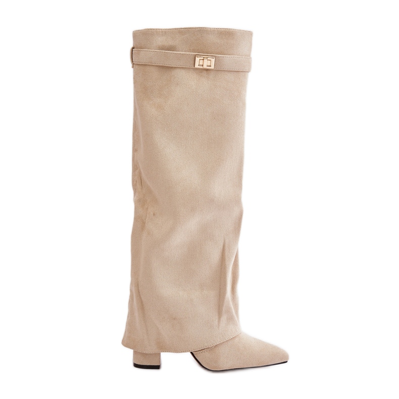 Ljusbeige isolerade högklackade stövlar med uppvikt ovandel från Urelli