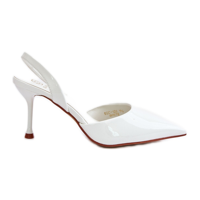 Vita patentstiletter med öppen klack Emmizola