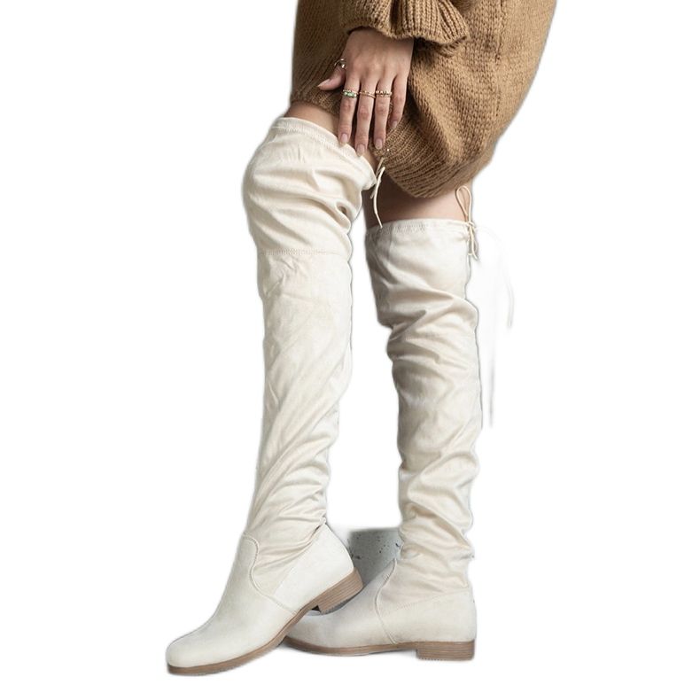 Beige långa platåkängor av Hallora eko-mocka