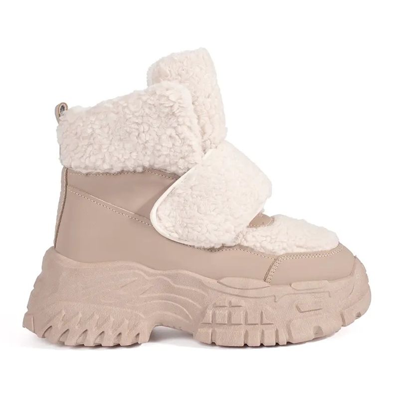 Seastar Beige plattformssnöboots med shearling päls