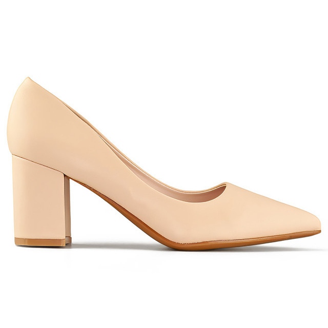 Beige klassiska lågklackade pumps, damskor för kontoret