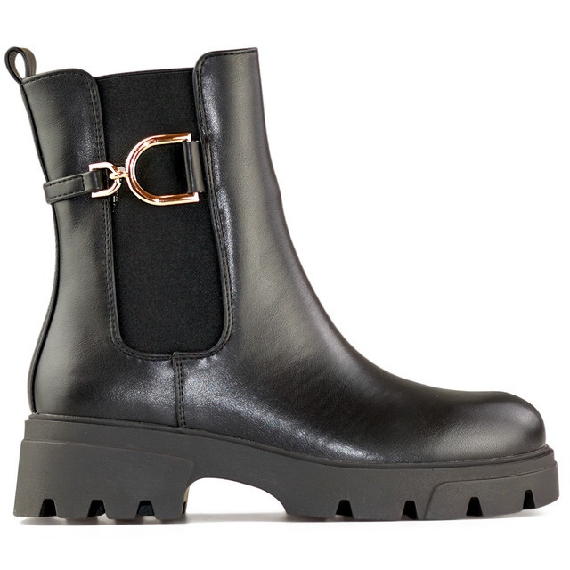 Svarta arbetarkängor för kvinnor med tjock sula, svarta stövlar med dragkedja