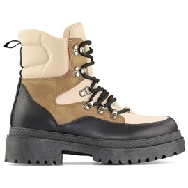 Snörstövlar för kvinnor, stövlar över ankeln, vinterskor beige