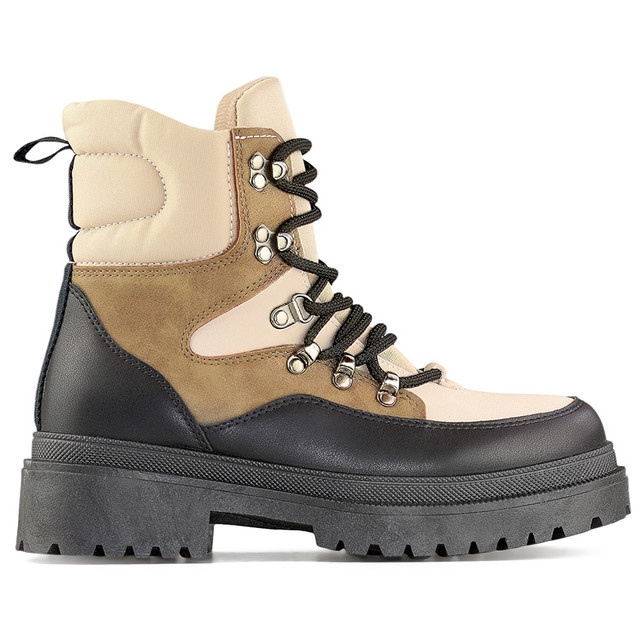 Snörstövlar för kvinnor, stövlar över ankeln, vinterskor beige