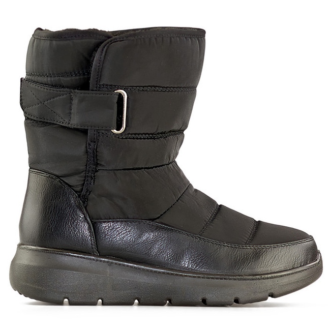 Svarta, isolerade snökängor med kardborreband