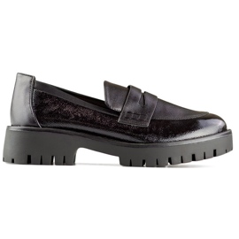 Svarta dam loafers med tjock sula, svarta dam loafers