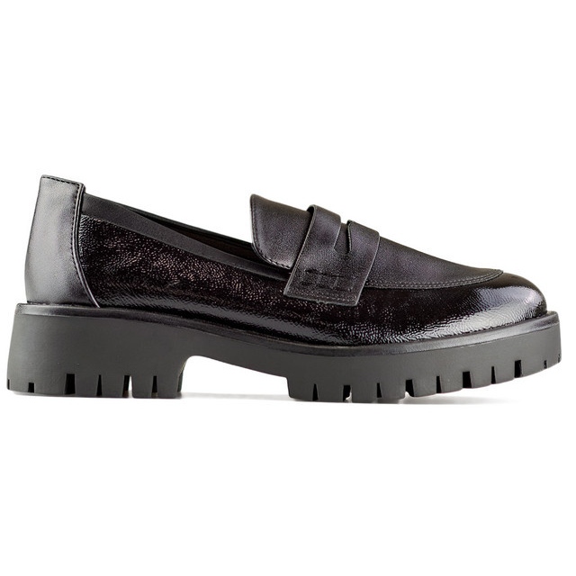 Svarta dam loafers med tjock sula, svarta dam loafers