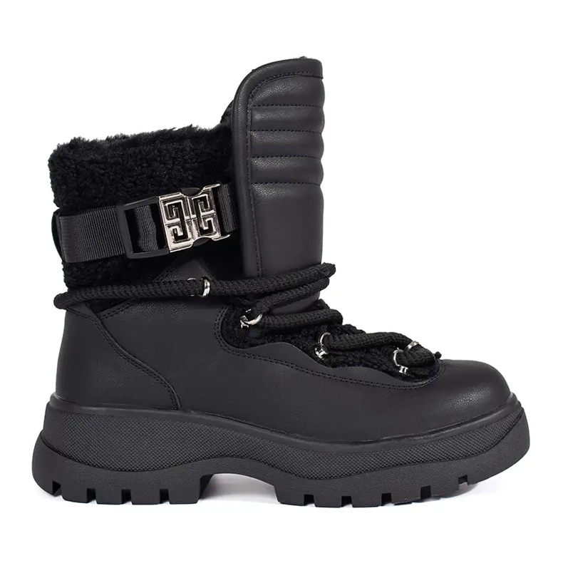 Seastar Svarta snöstövlar för kvinnor med päls på en tjock sula