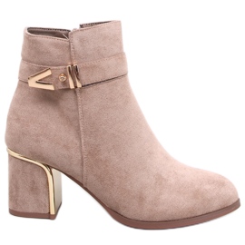 Eleganta Khalia Khaki högklackade ankelboots beige